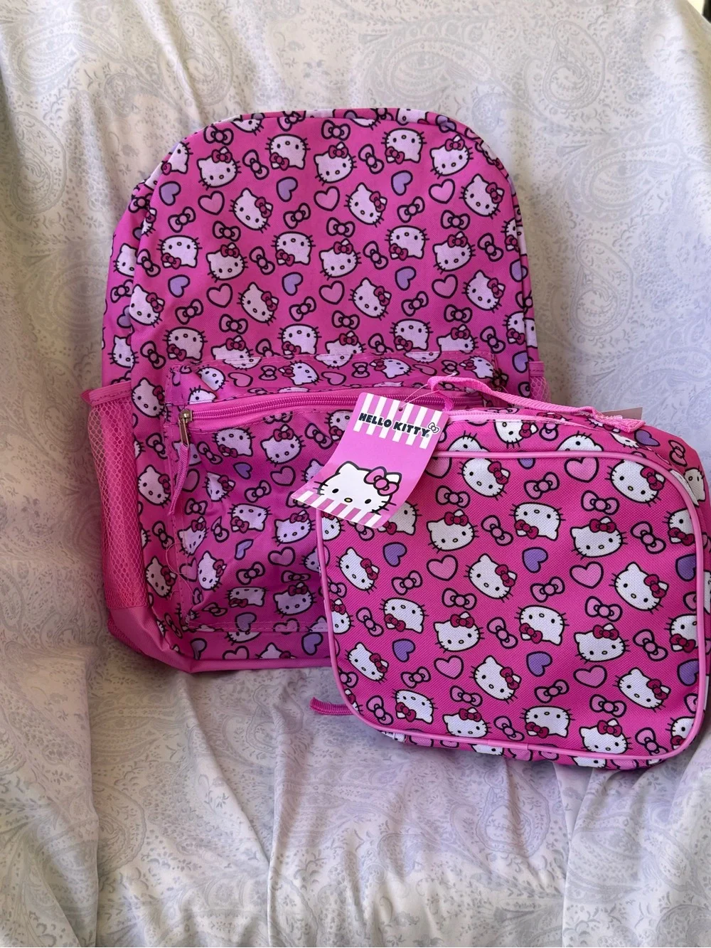 Hello Kitty Pink Backpack and Matching Lunch Bag Set with Heart Print
